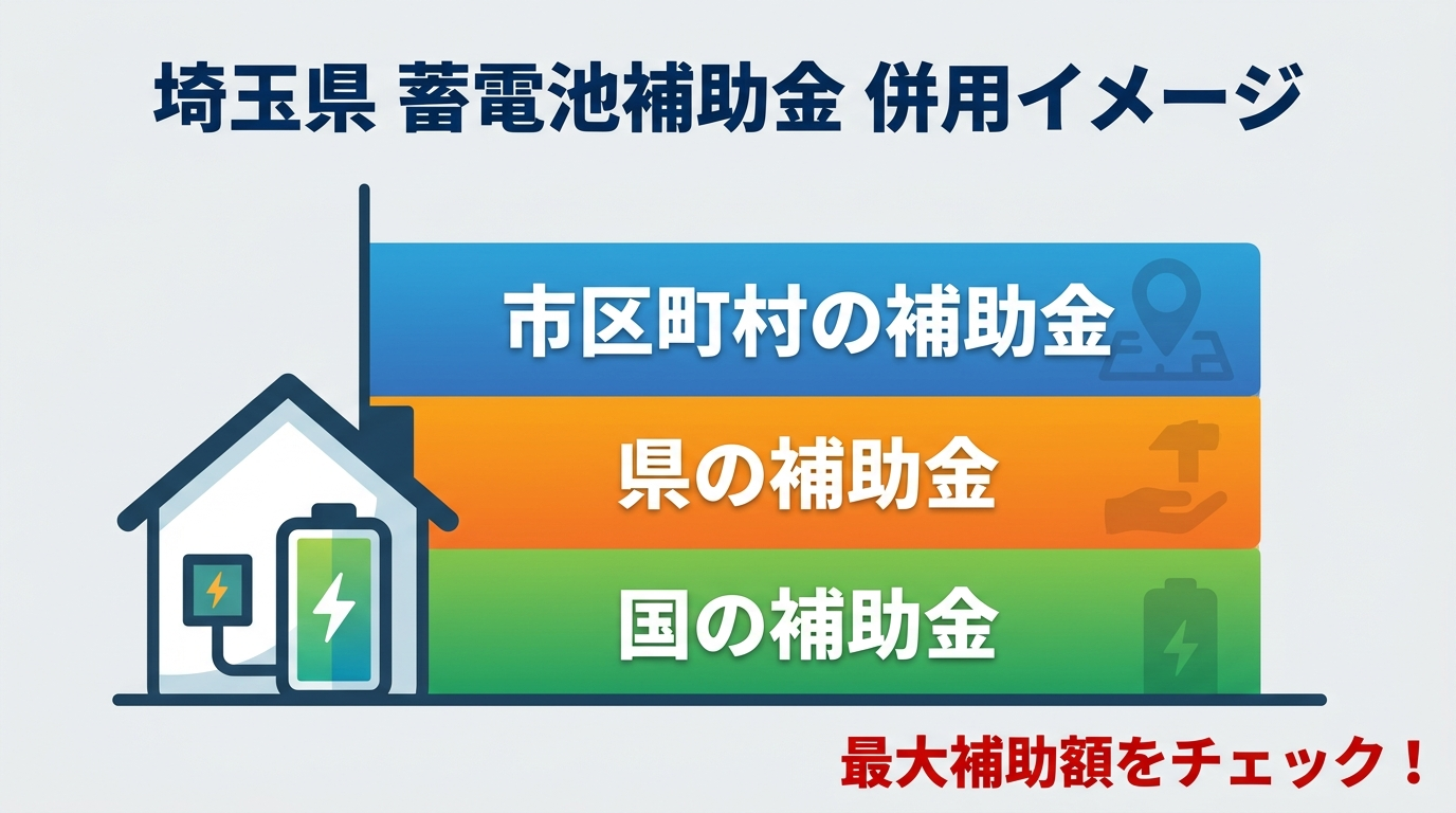 埼玉県の蓄電池補助金2026｜国・県・市の併用で最大いくら？申請手順と条件まとめ