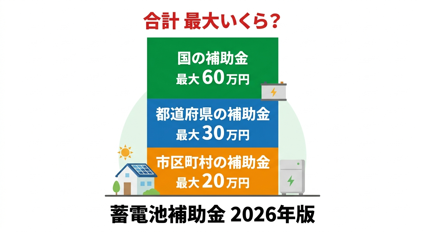 蓄電池補助金は全部でいくらもらえる？国・都道府県・市の合計額シミュレーション【2026年版】