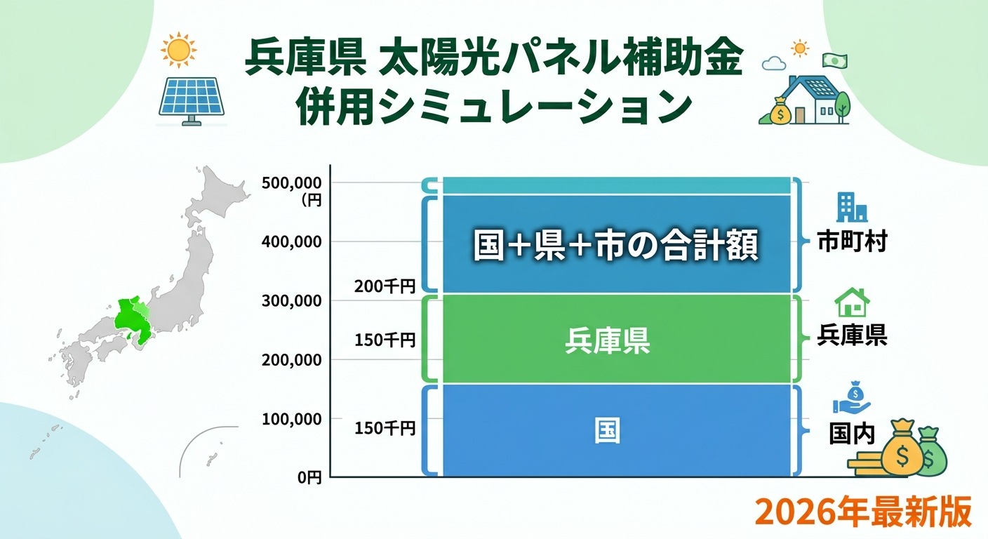 兵庫県 太陽光パネル補助金2026|申請方法・条件・最大いくらもらえる?の補助金解説図