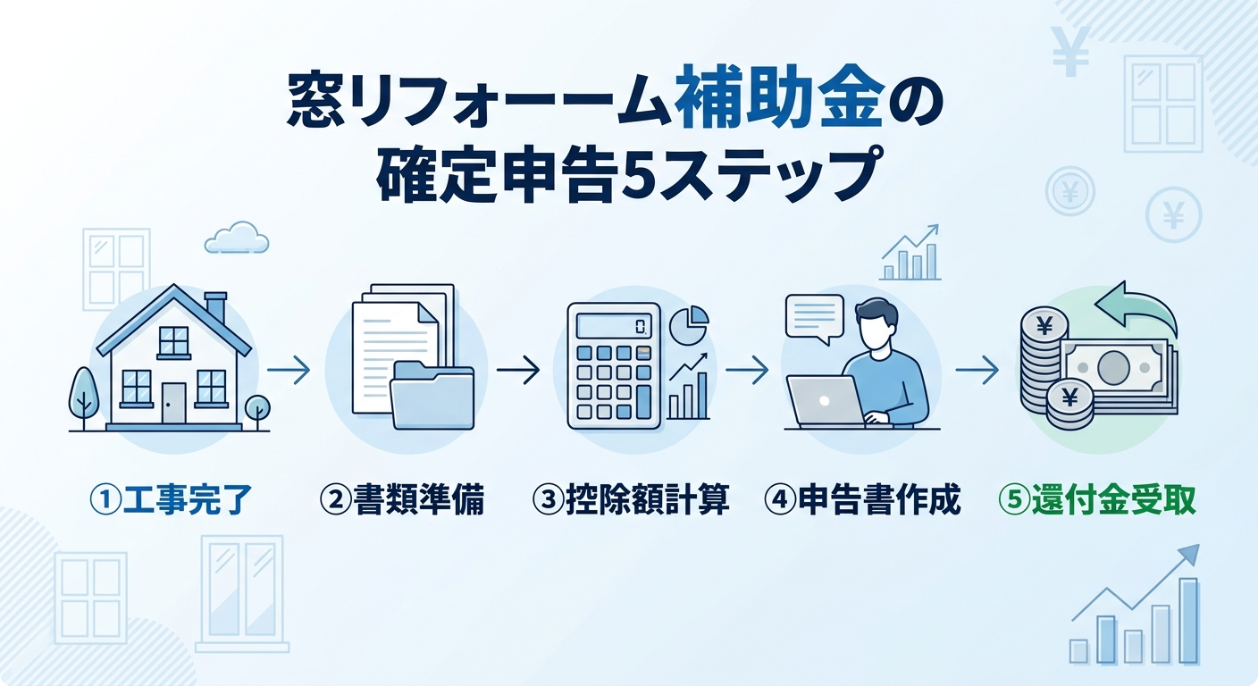 窓リフォーム補助金と確定申告|必要な手続き・控除額・申告書の書き方【2026年版】の補助金解説図