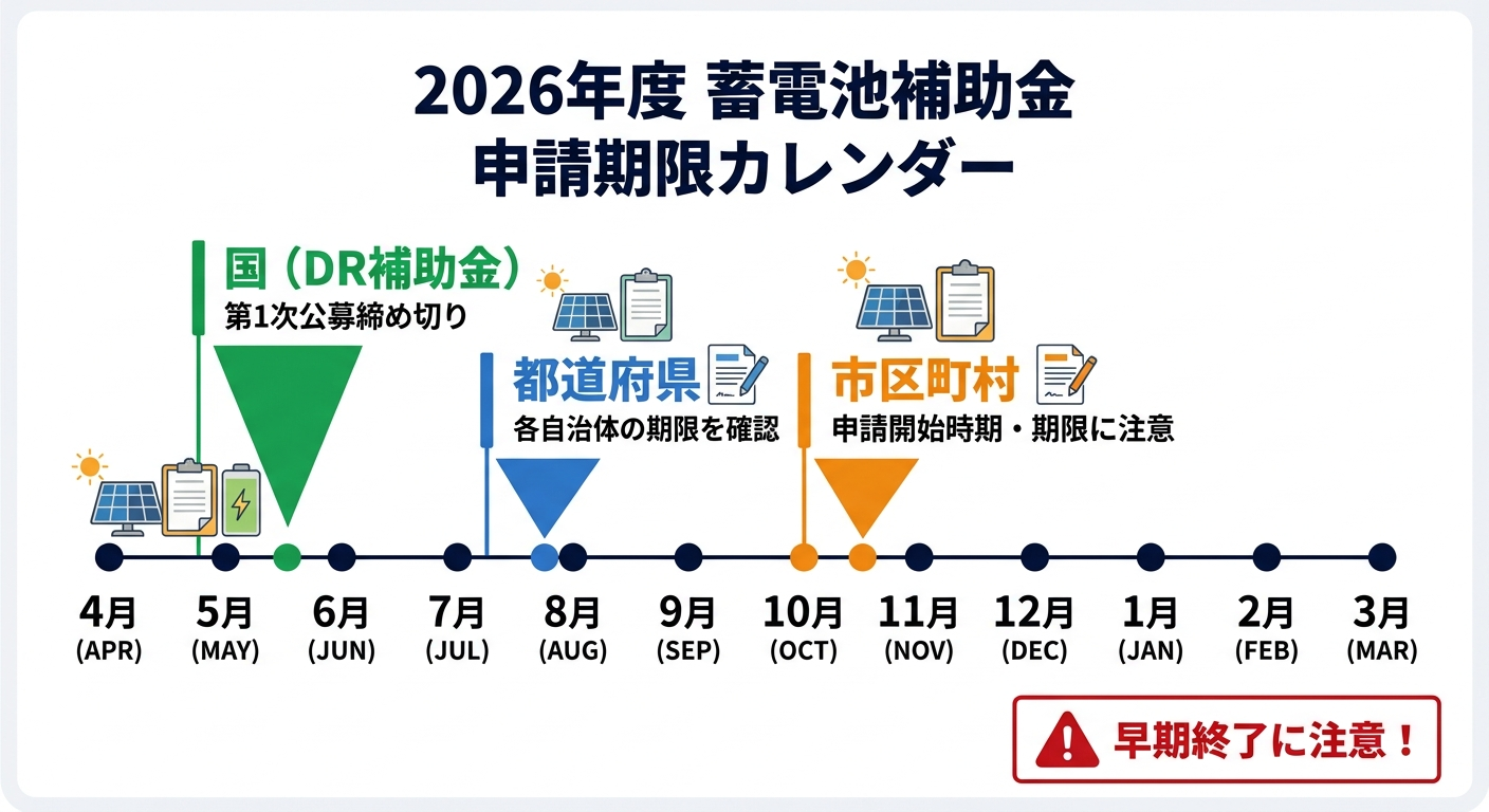 蓄電池補助金の申請期限はいつまで？2026年度の締切スケジュールと間に合わせるコツ