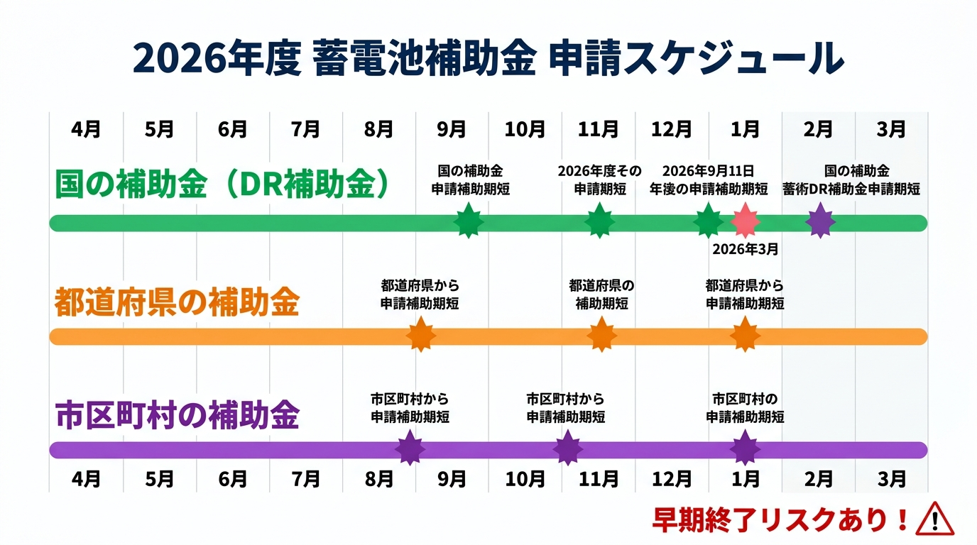蓄電池補助金の申請期限はいつまで？2026年度の締切スケジュールと早期終了リスクを解説