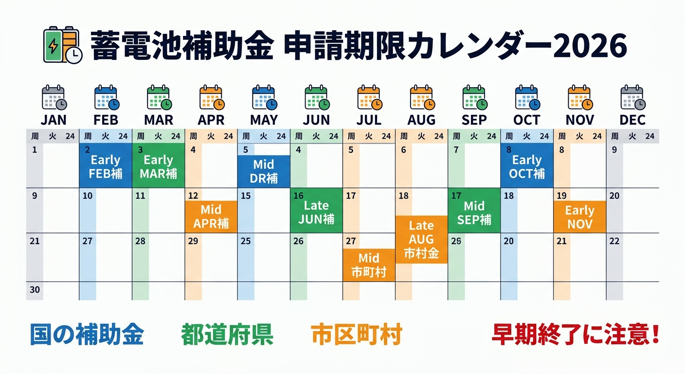 蓄電池補助金の申請期限はいつまで?2026年度の締切スケジュールと間に合わせるコツ