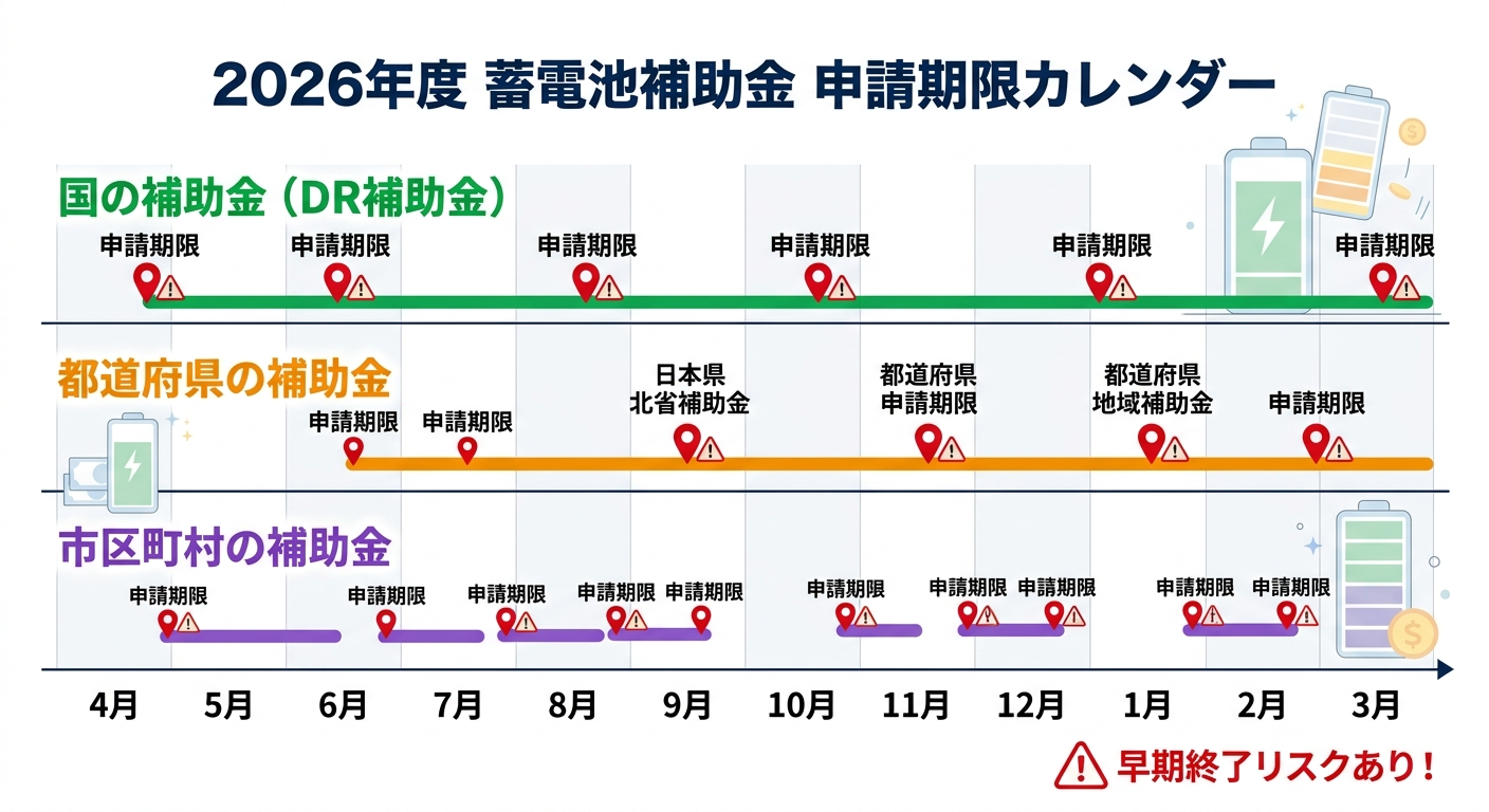 蓄電池補助金の申請期限はいつまで?2026年度の締切スケジュールと早期終了リスクを徹底解説