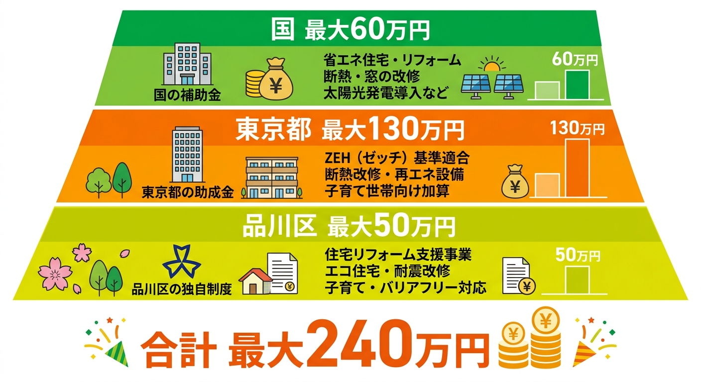 品川区の蓄電池補助金2026｜最大50万円の申請条件と手順の補助金解説図