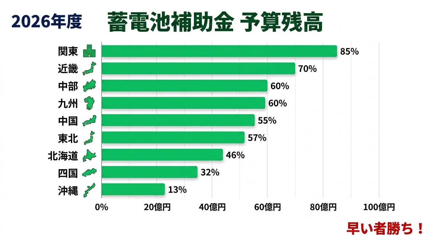 蓄電池補助金の申請状況2026｜国・都道府県別の残り予算と締切予測まとめ
