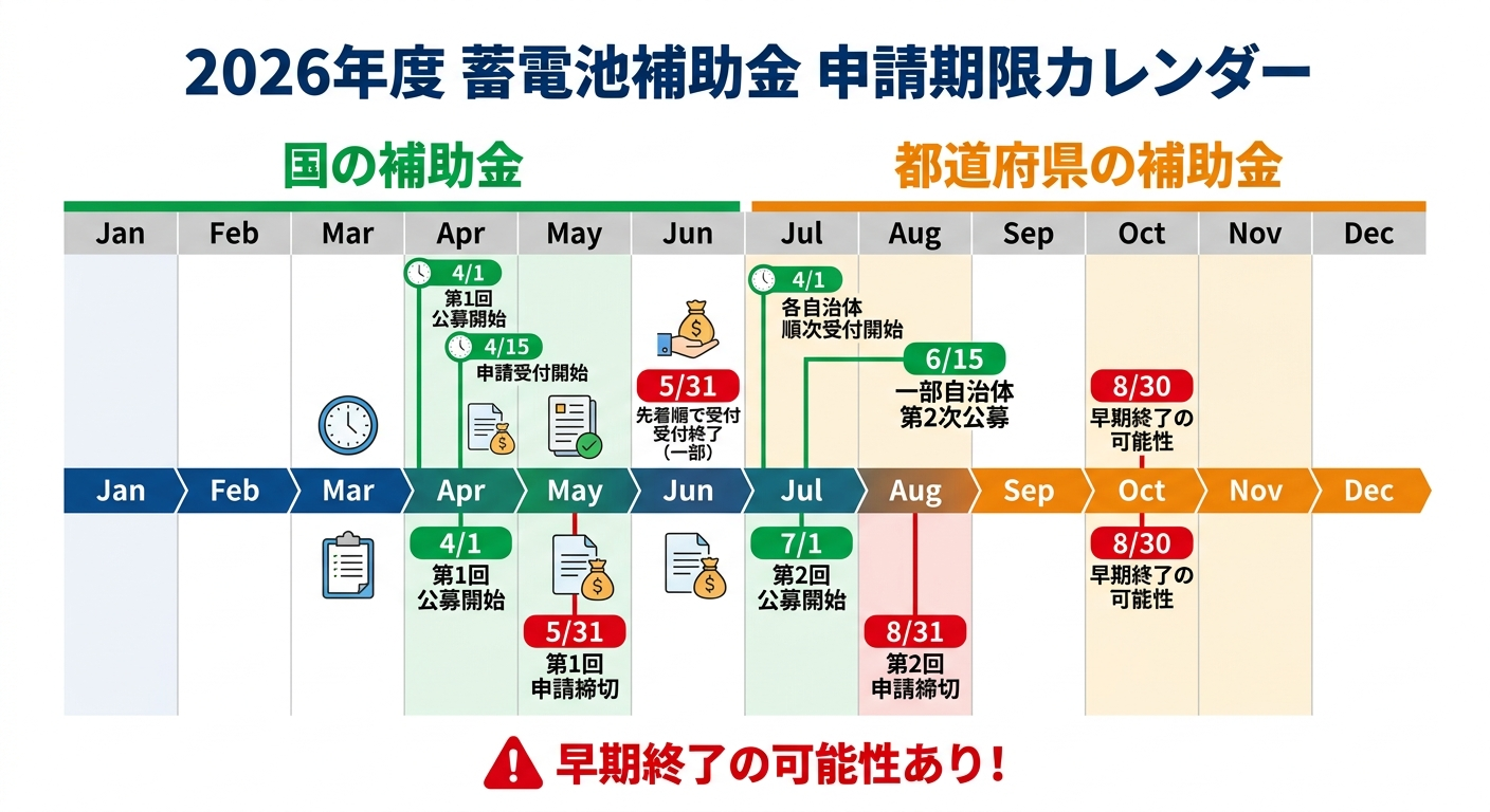 蓄電池補助金の申請期限はいつまで？2026年度の締切スケジュールと早期終了リスクを徹底解説
