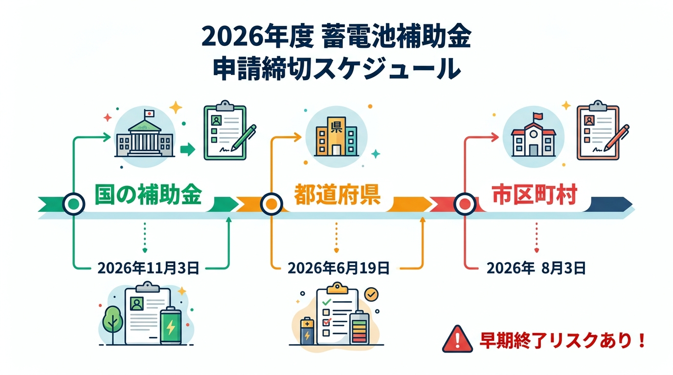 蓄電池補助金の申請期限はいつまで？2026年度の締切スケジュールと早期終了リスク
