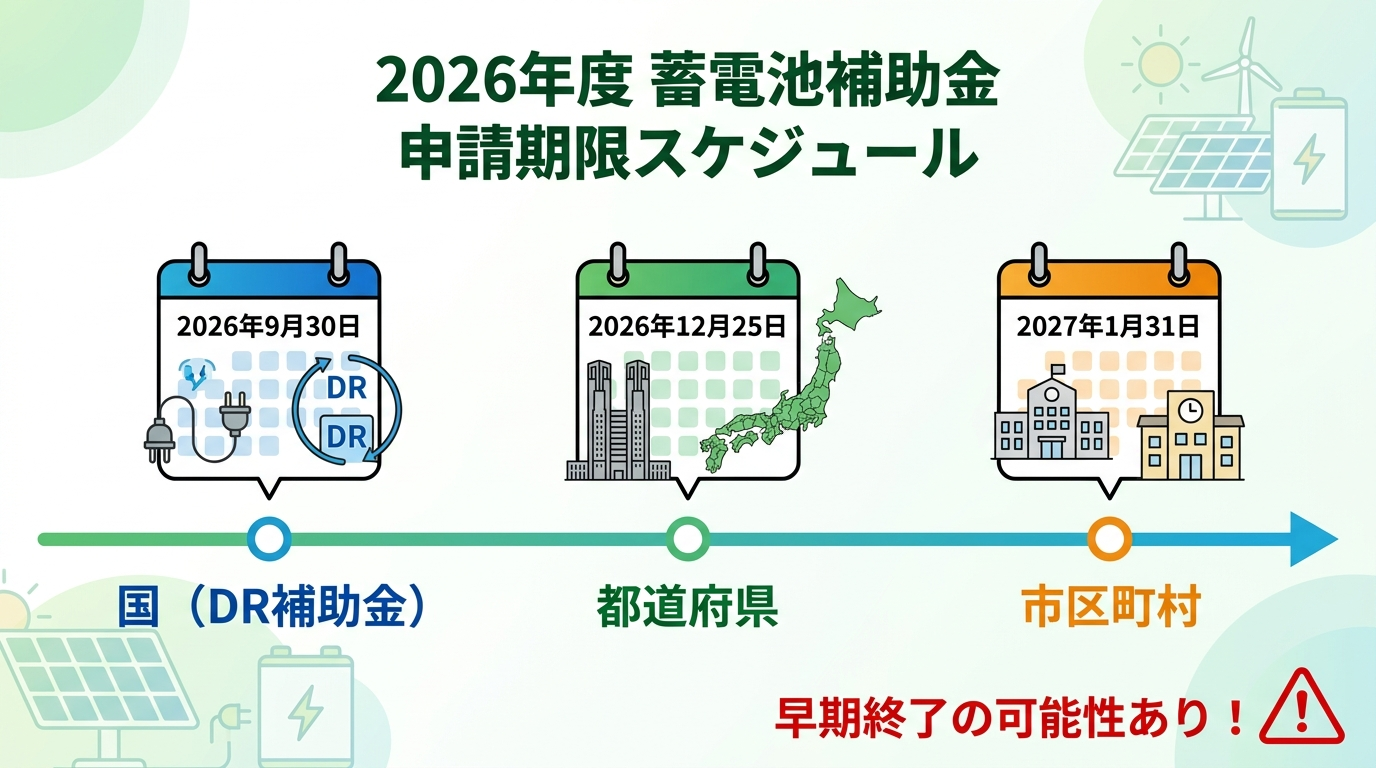 蓄電池補助金の申請期限はいつまで？2026年度の締切スケジュールと早期終了リスク