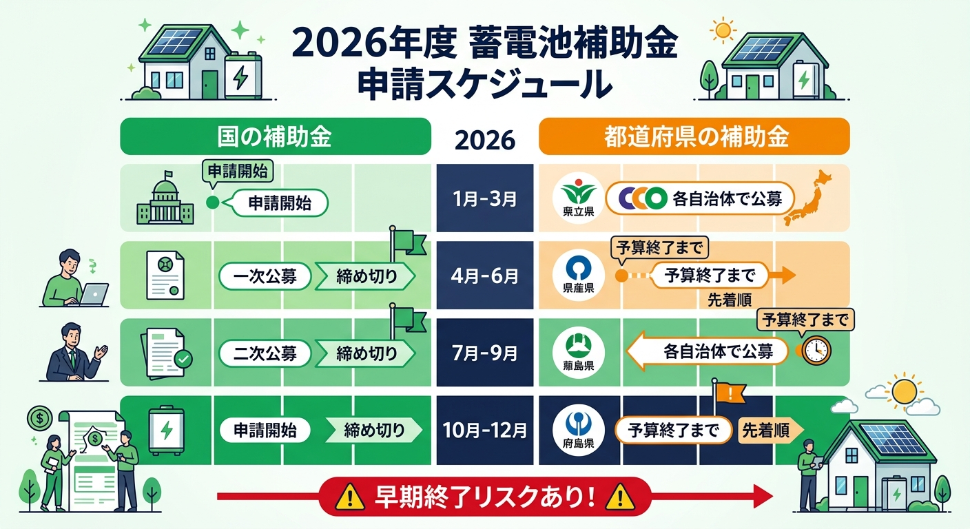 蓄電池補助金の申請期限はいつまで？2026年度の締切スケジュールと早期終了リスク