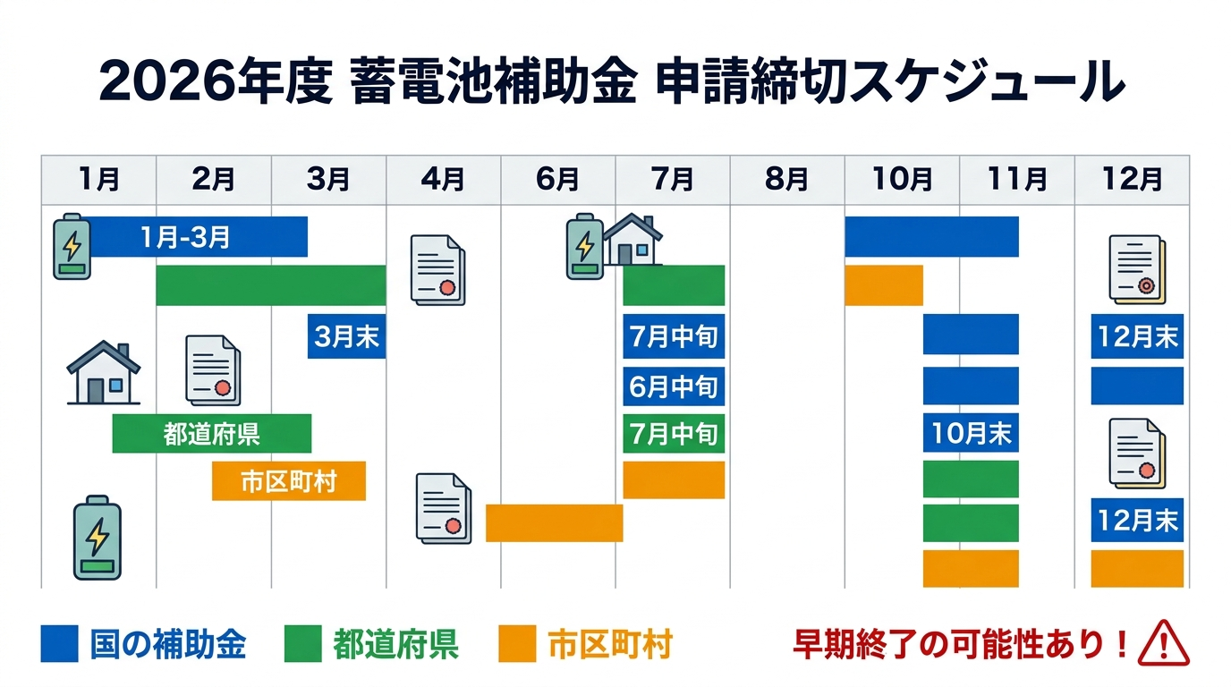 蓄電池補助金の申請期限はいつまで？2026年度の締切スケジュールと間に合わせるコツ