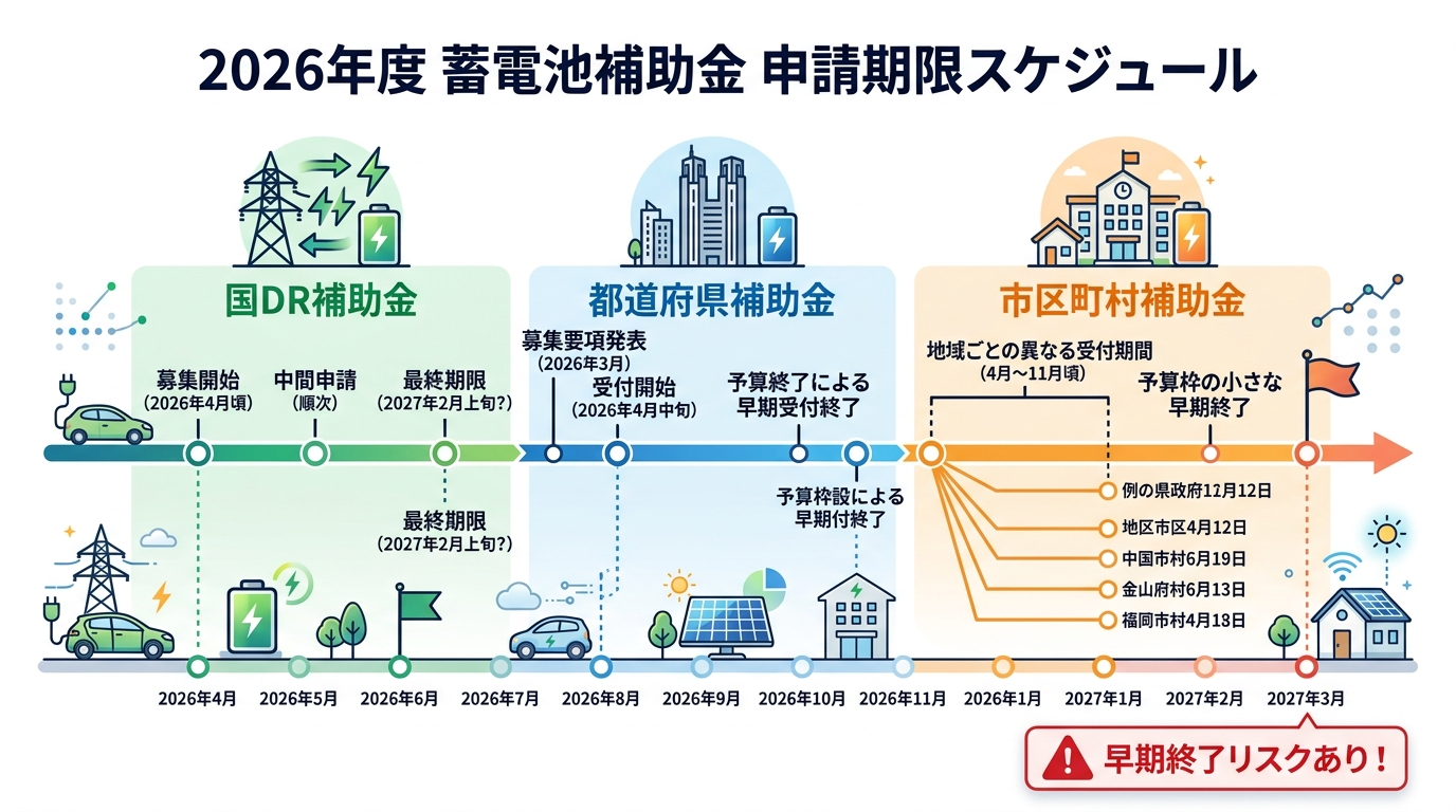 蓄電池補助金の申請期限はいつまで？2026年度の締切スケジュールと早期終了リスクを解説