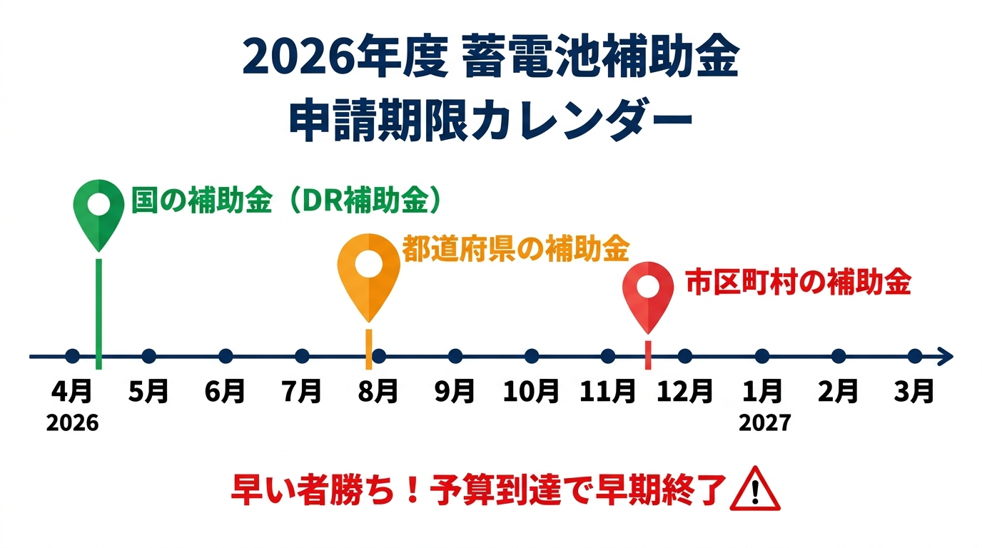蓄電池補助金の申請期限はいつまで？2026年度の締切スケジュールと早期終了リスク