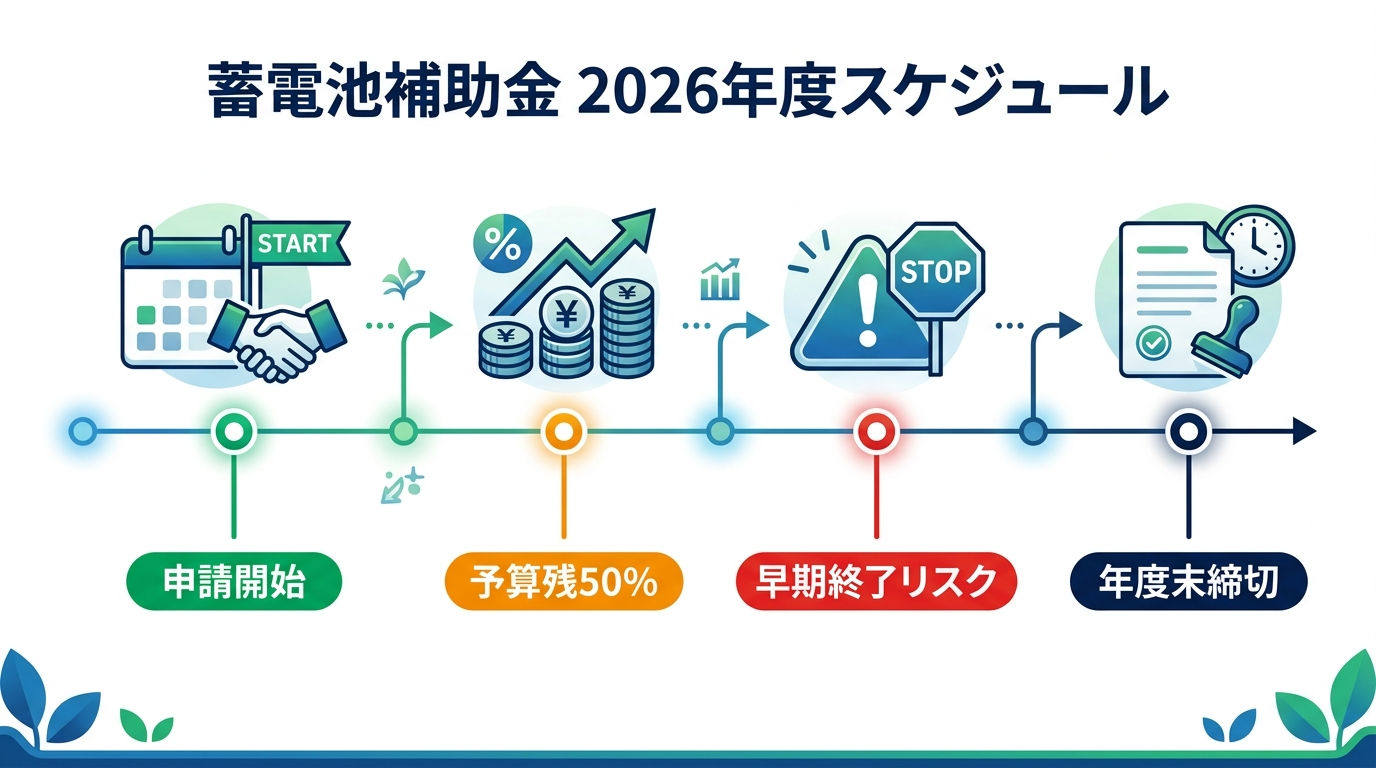 蓄電池補助金の申請期限はいつまで？2026年度の締切予測と早期申請のコツ
