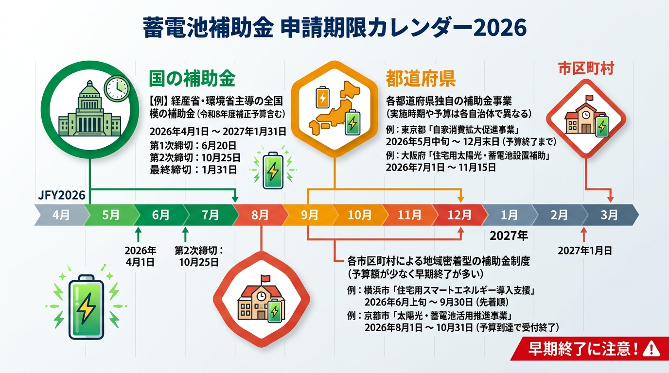 蓄電池補助金の申請期限はいつまで？2026年度の締切スケジュールと間に合わせるコツ
