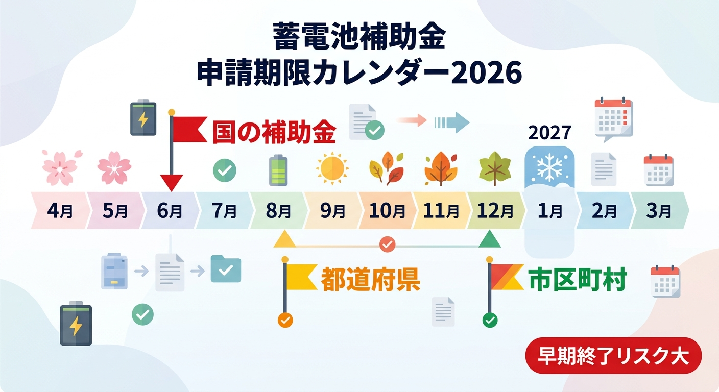 蓄電池補助金の申請期限はいつまで？2026年度の締切スケジュールと早期終了リスクを解説