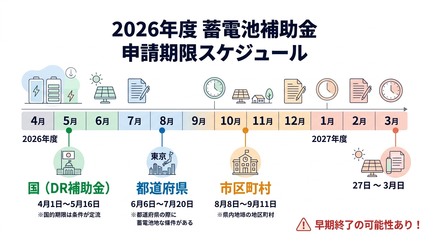 蓄電池補助金の申請期限はいつまで？2026年度の締切スケジュールと早期終了リスクを徹底解説