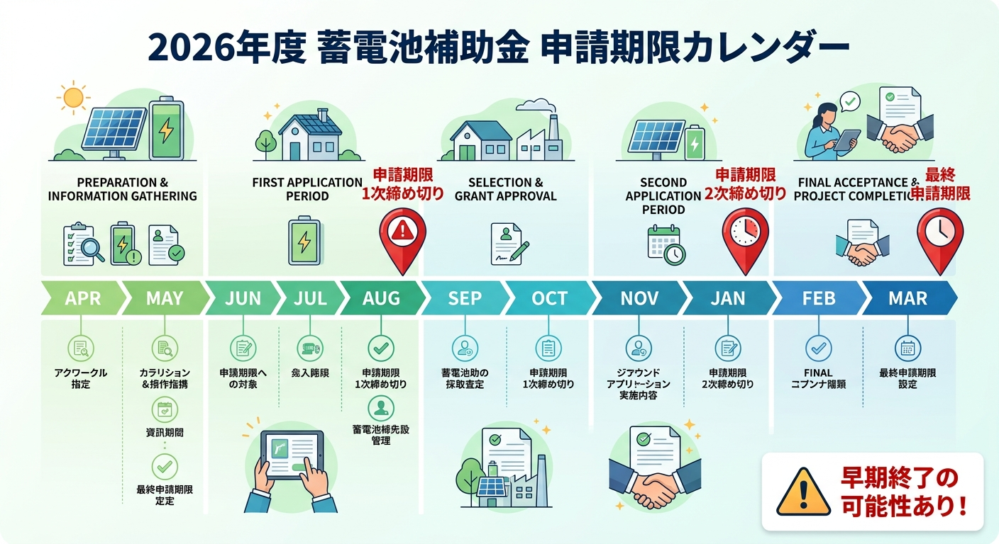 蓄電池補助金の申請期限はいつまで？2026年度の締切スケジュールと早期終了リスクを徹底解説