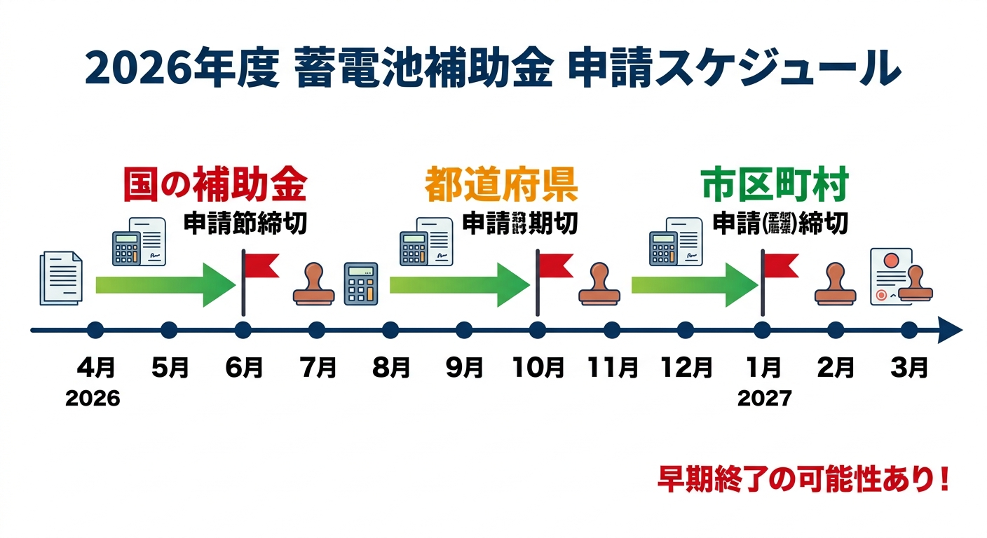 蓄電池補助金の申請期限はいつまで？2026年度の締切スケジュールと間に合わせるコツ