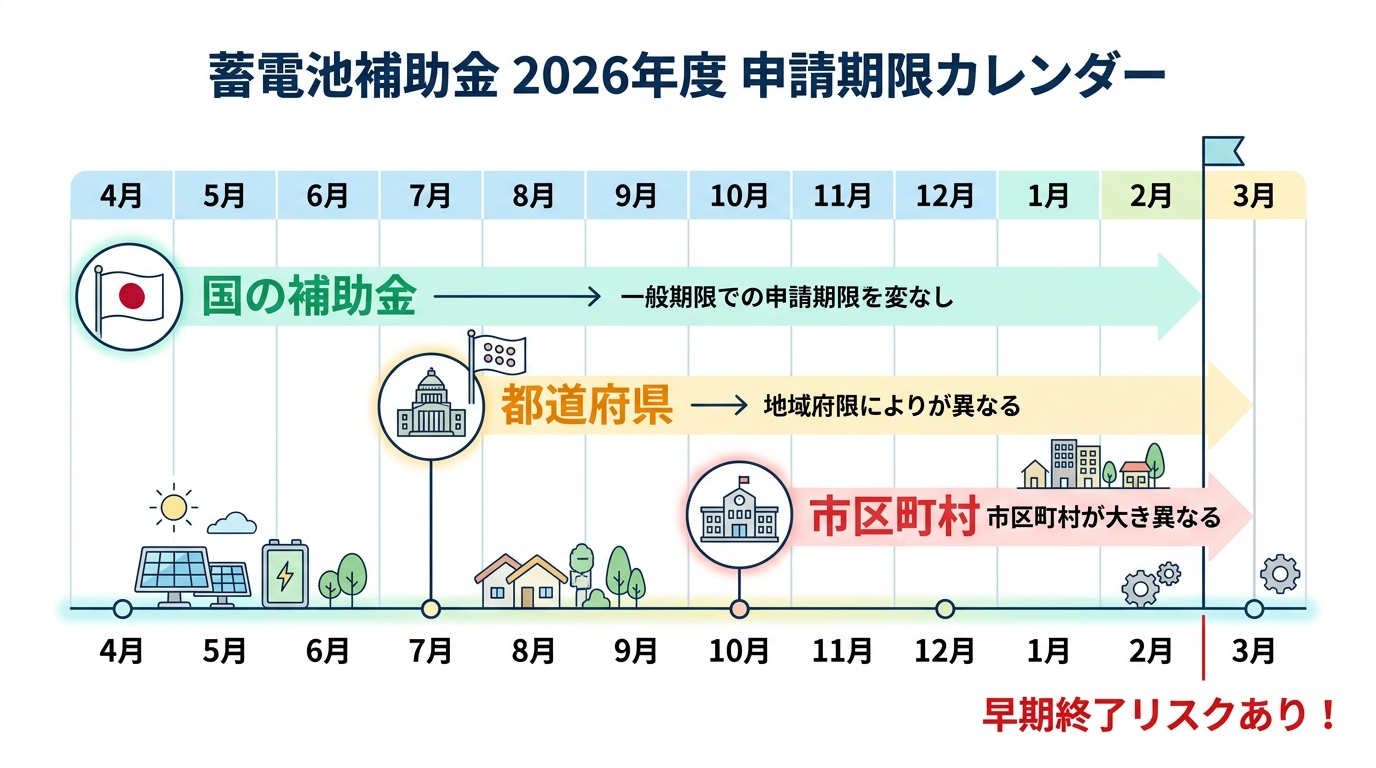 蓄電池補助金の申請期限はいつまで？2026年度の締切スケジュールと早期終了リスクを徹底解説