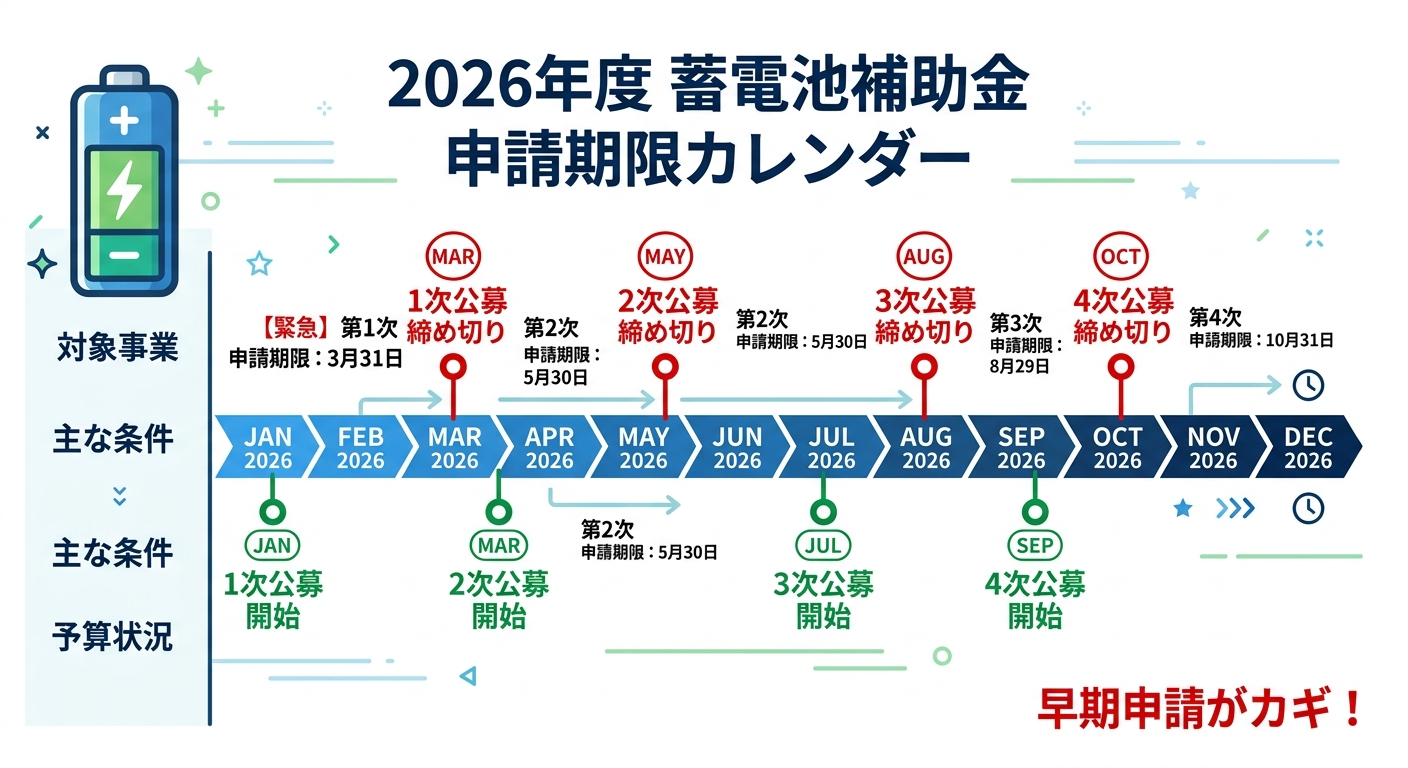 蓄電池補助金の申請期限はいつまで？2026年度の締切予測と早期申請のコツ