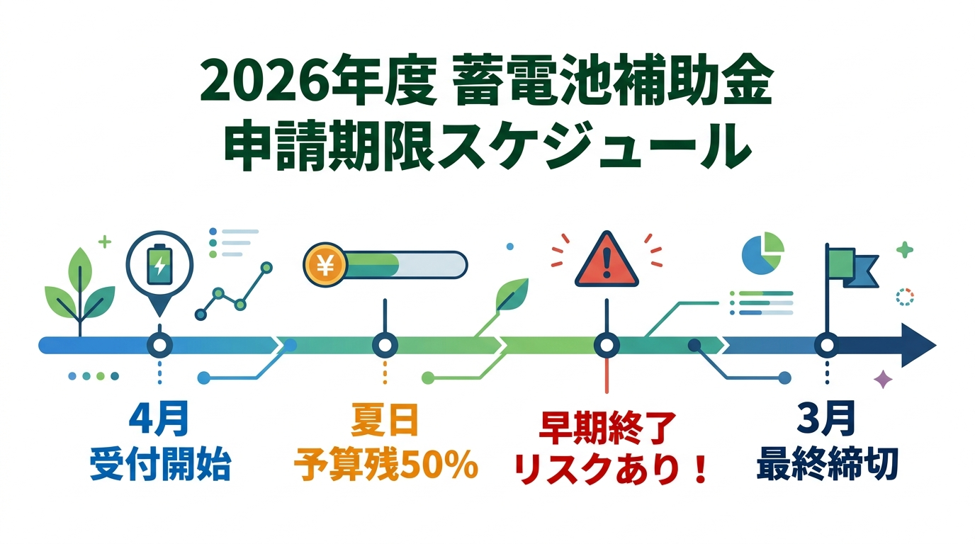 蓄電池補助金の申請期限はいつまで？2026年度の締切スケジュールと早期終了リスク