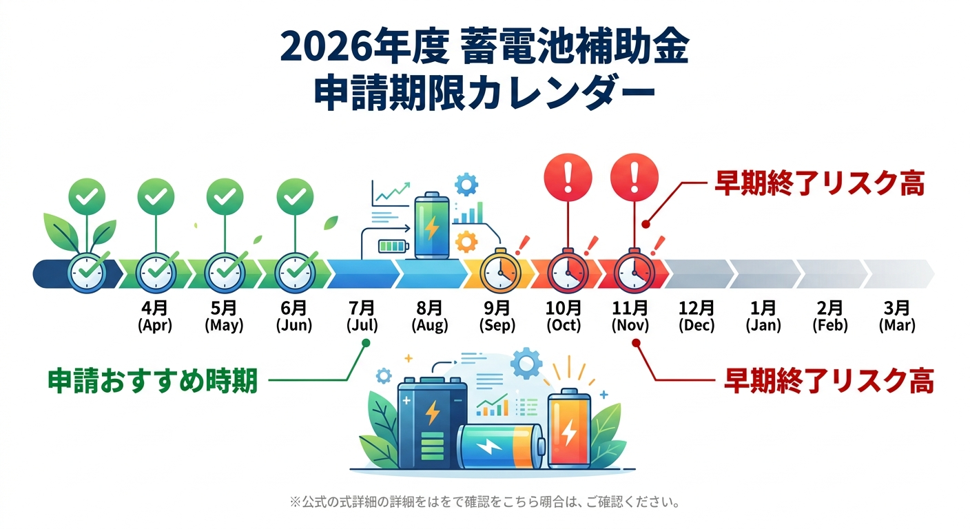蓄電池補助金の申請期限はいつまで?2026年度の締切スケジュールと早期終了リスク