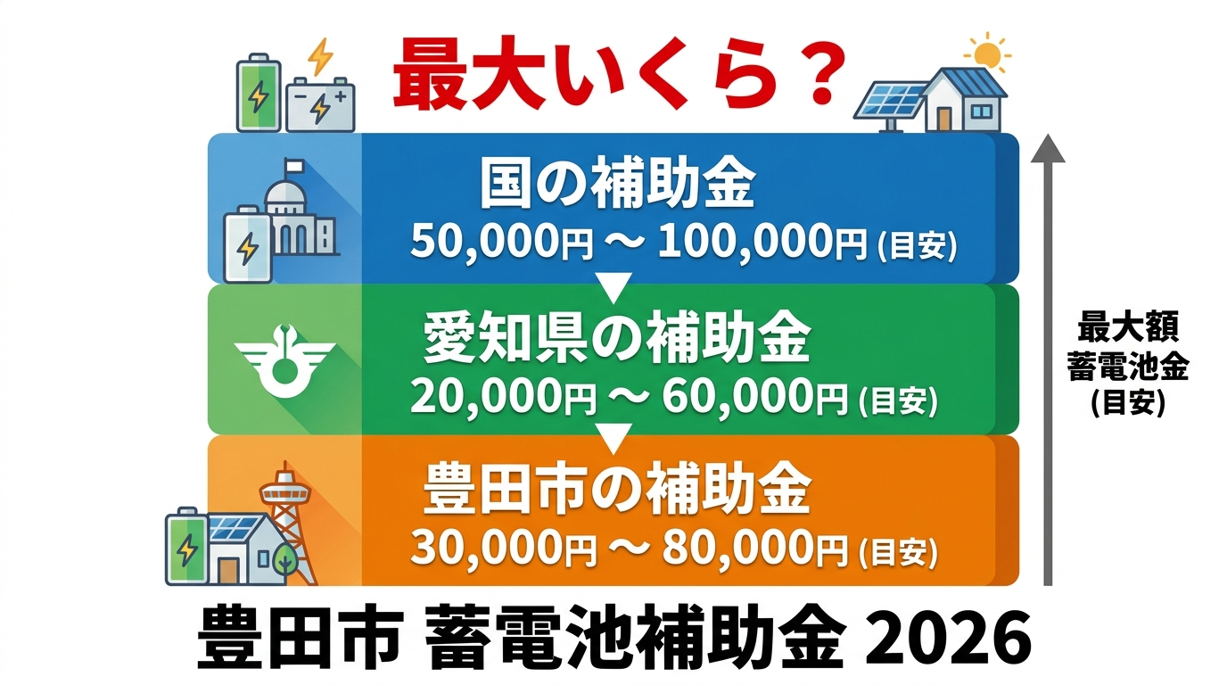 豊田市の蓄電池補助金2026|国・県・市の併用で最大いくら?申請条件と手順まとめ