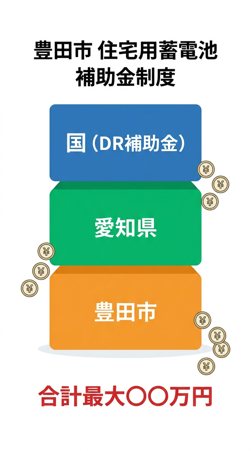 豊田市の蓄電池補助金2026|国・県・市の併用で最大いくら?申請条件と手順まとめ