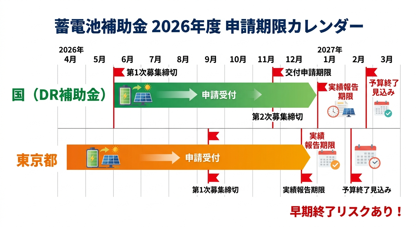 蓄電池補助金の申請期限はいつまで?2026年度の締切スケジュールと早期終了リスクを解説