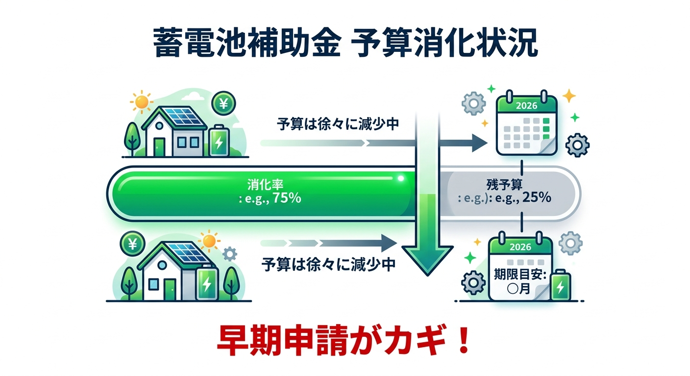 蓄電池補助金の申請状況2026|国・東京都の残り予算と締切予測まとめ